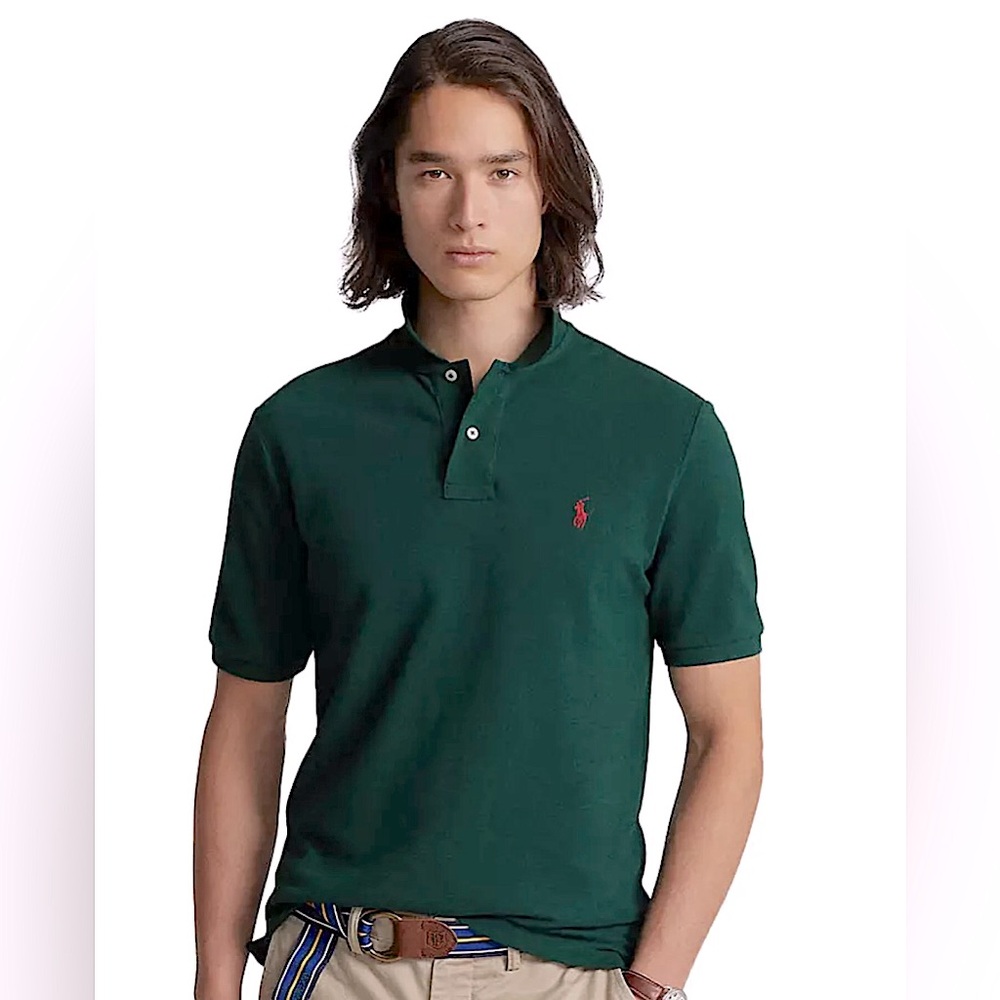 Polo by Ralph Lauren | Men’s Iconic Mesh Polo Shirt | Green/Orange Logo | L